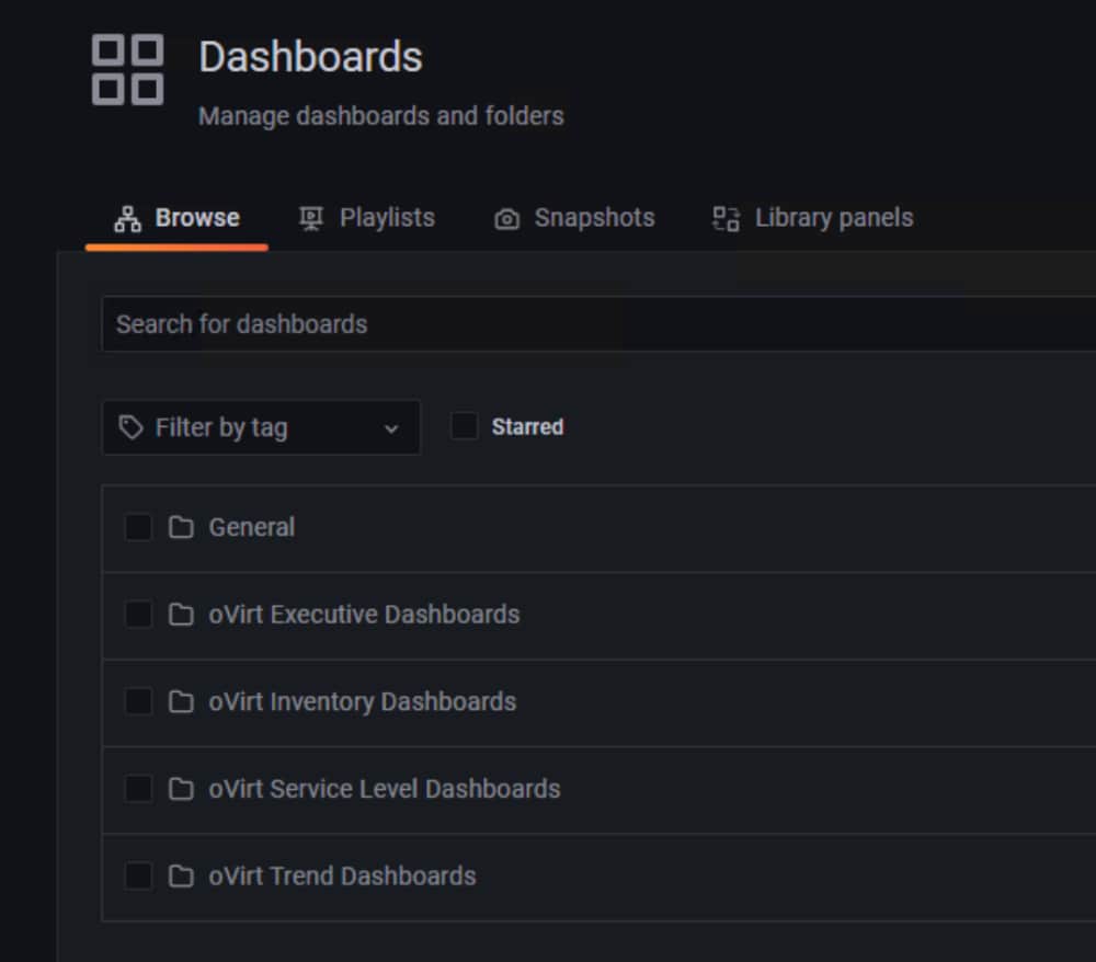 Screen capture of oVirt dashboards