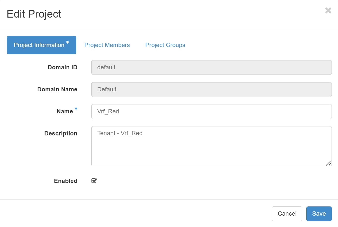OpenStack Project Information tab
