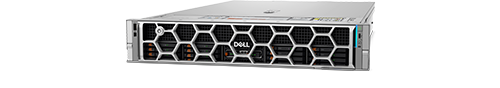 Silver Dell PowerEdge R9815 server featuring a hexagonal mesh front bezel and drive bays on a white background.
