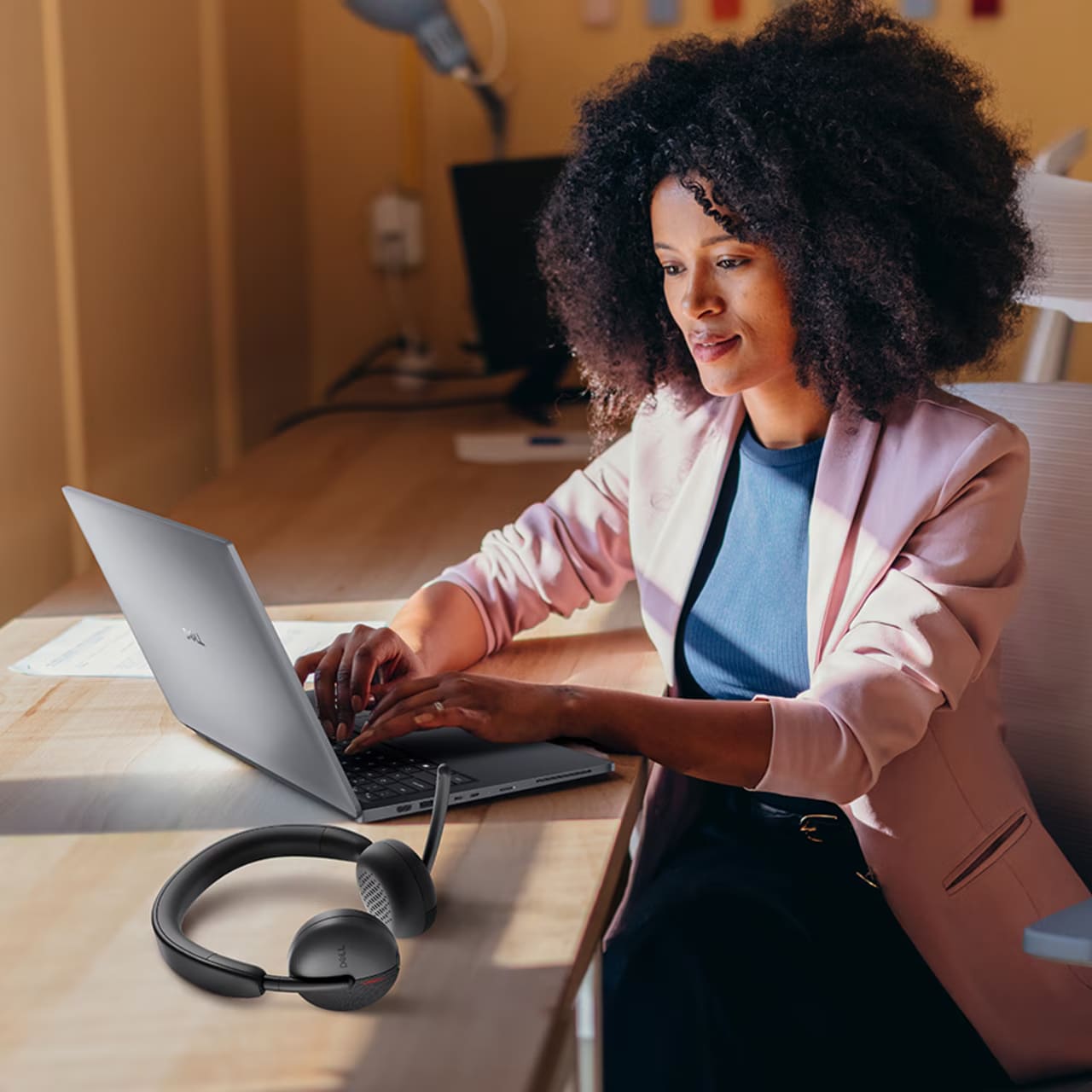 Focused Young Woman Working From Office