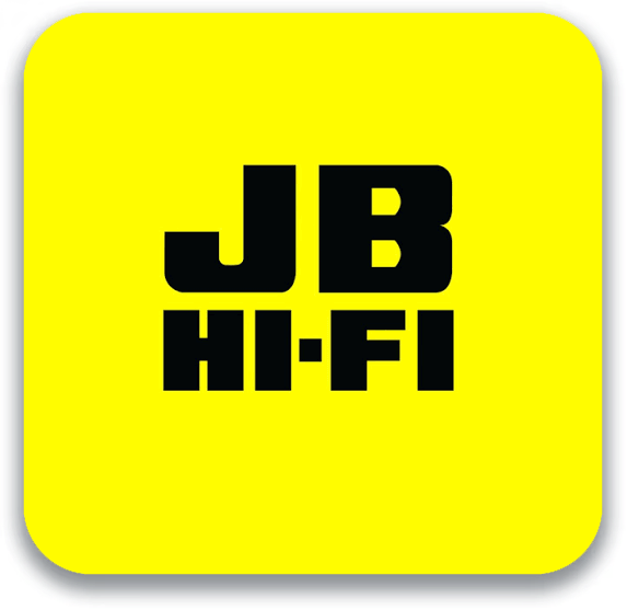 Yellow square logo with rounded corners and bold black text that reads JB HI-FI.