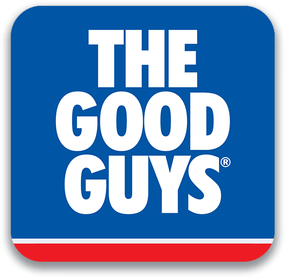The Good Guys logo with white text on a blue background and a red stripe at the bottom.