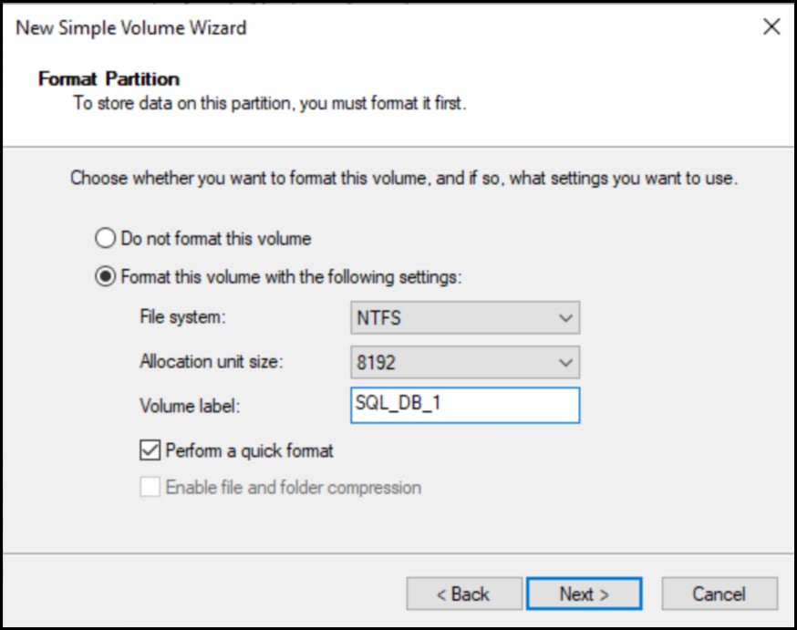 NTFS formatting with 8KB AU.