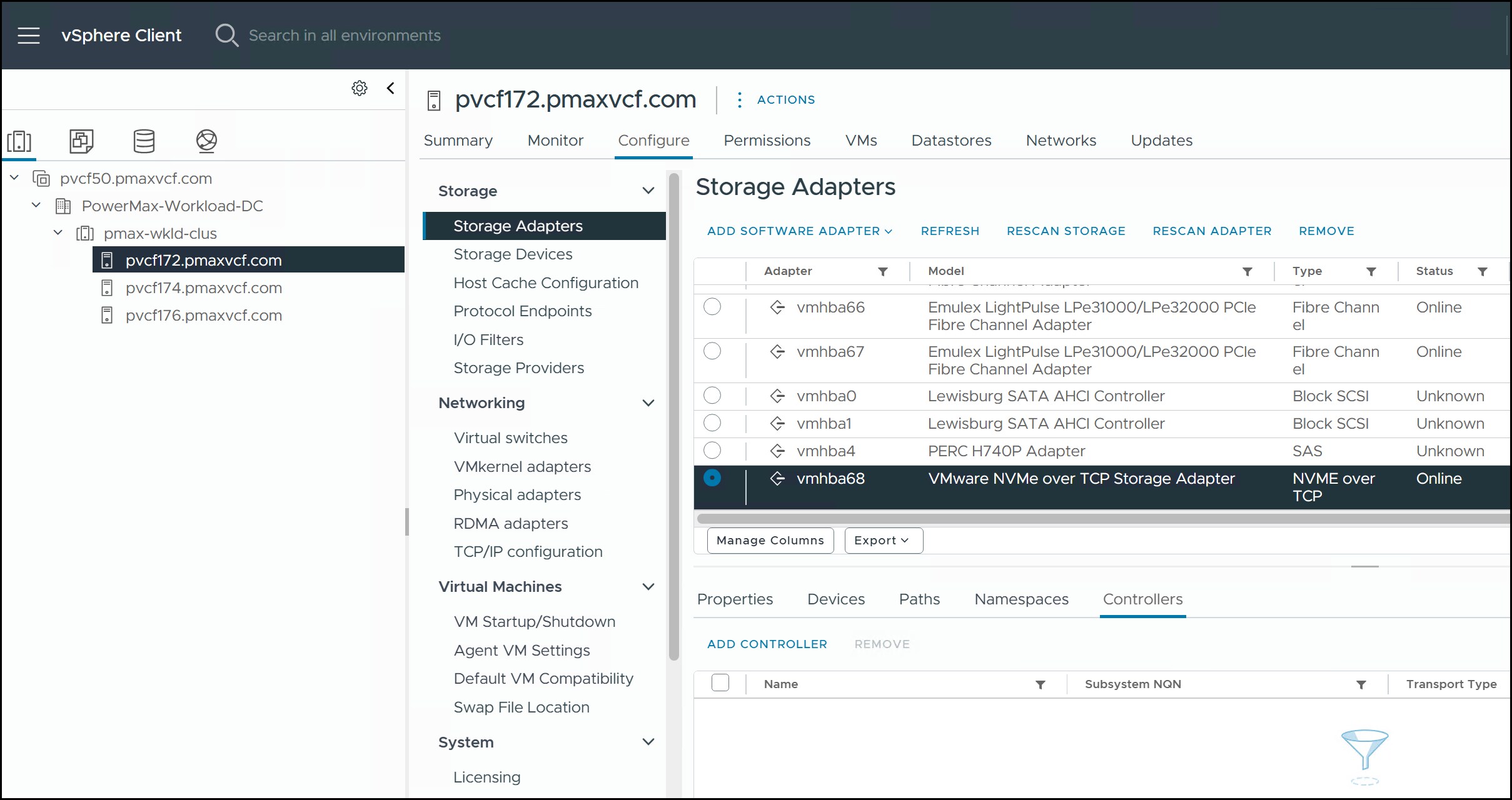 Add NVMe/TCP adapter in vSphere - add controller