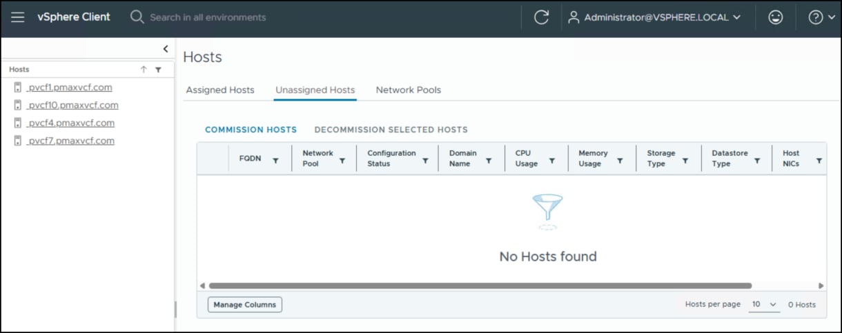 Commissioning hosts wizard - step 1.