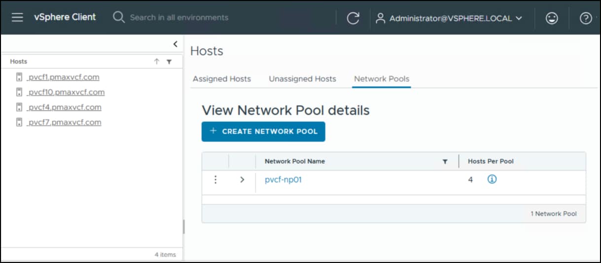 vMotion network pool, create new pool - step 1.