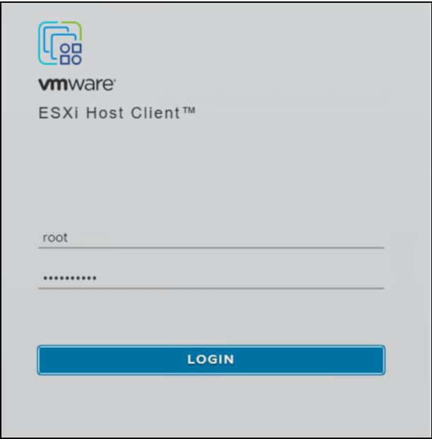 Screen capture of VMware ESXi Host Client login window