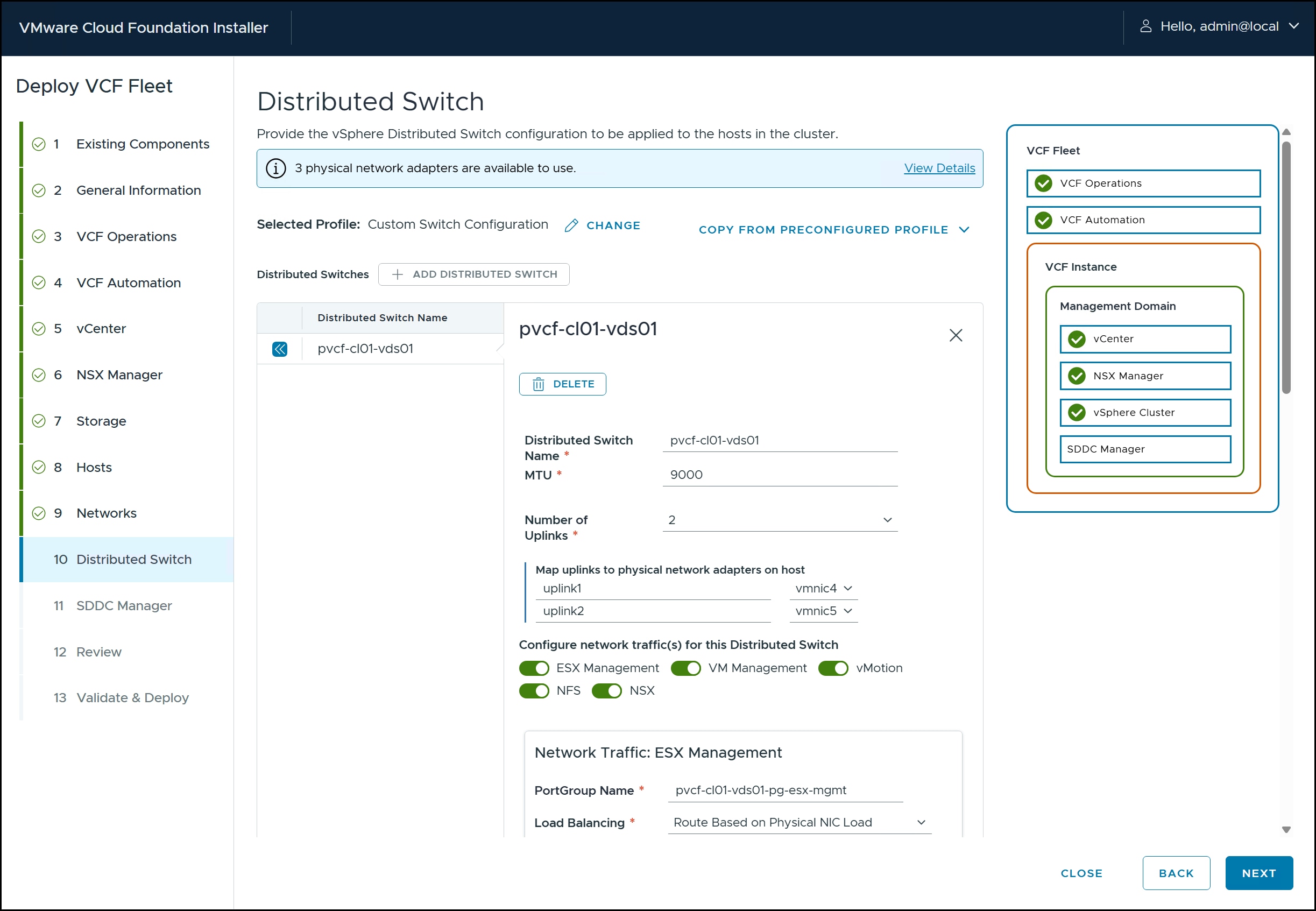 VMware Cloud Foundation Installer - step 10.