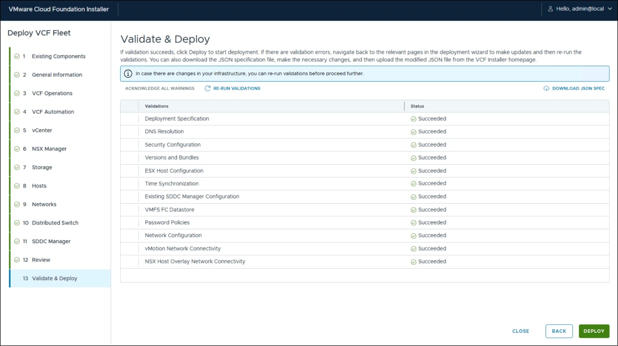 VMware Cloud Foundation Installer - step 13.