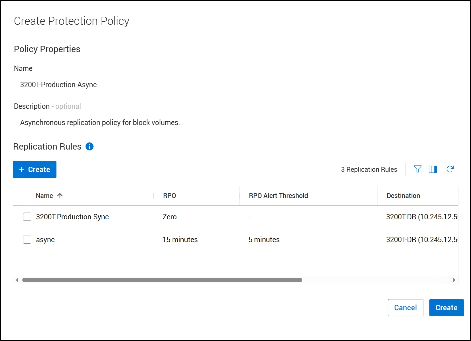 Screen capture of Create Protection Policy window