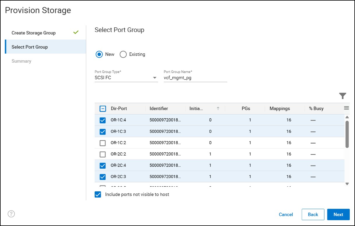 Wizard for storage provisioning in Unisphere, step 3.
