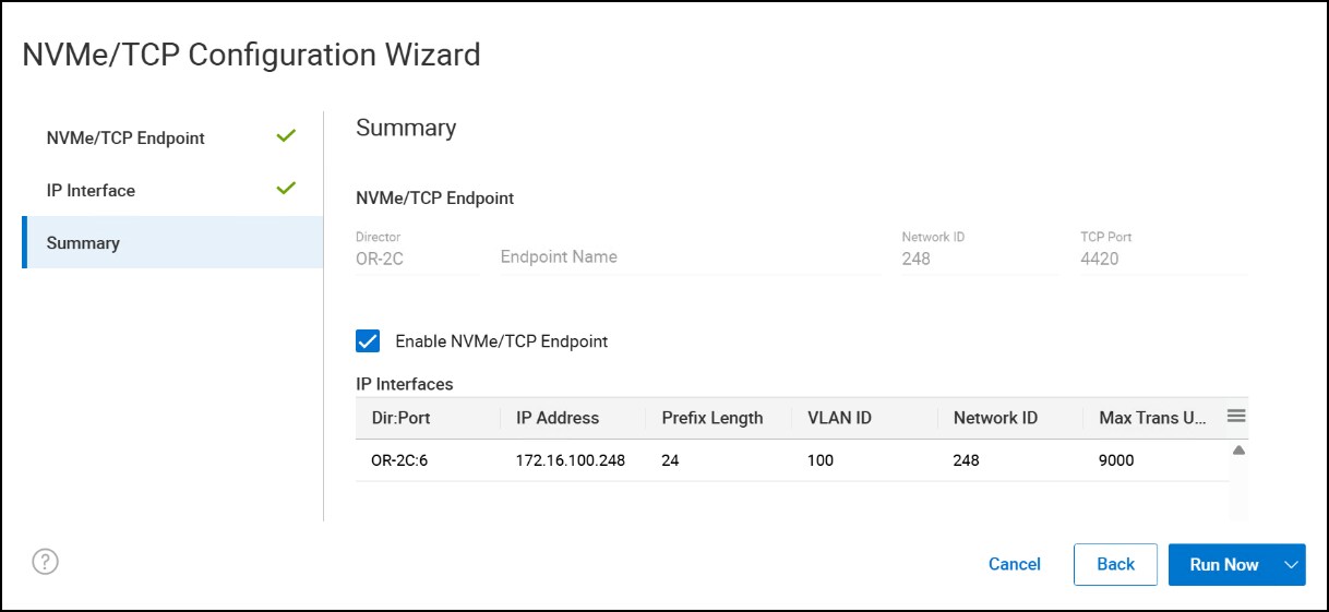 Step 3 creation of NVMe/TCP config wizard