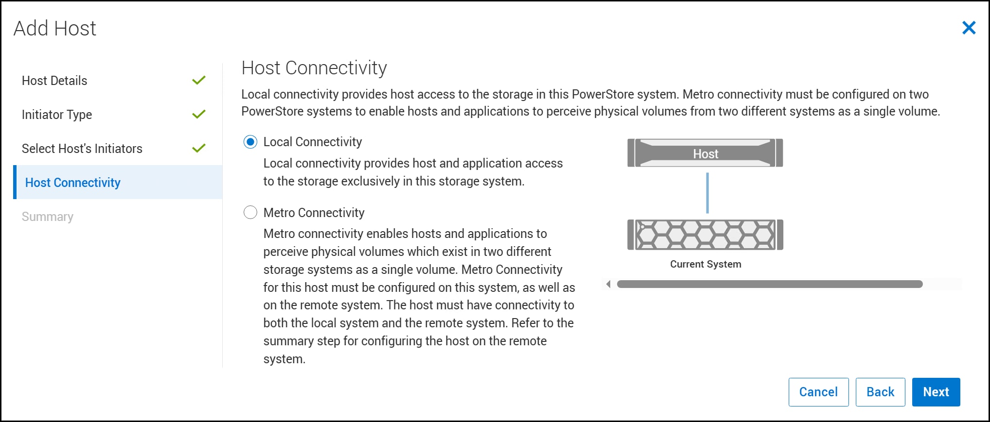 A screenshot of Add Host - Host Connectivity dialog.