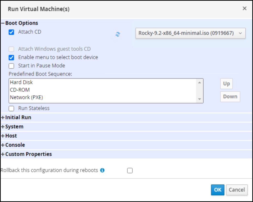A screenshot of Run Virtual Machine(s) dialog - OVM VM creation – step 5