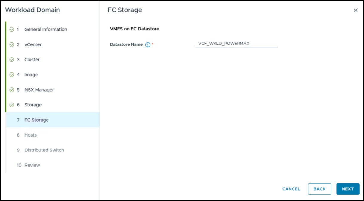Workload domain creation wizard - step 7.