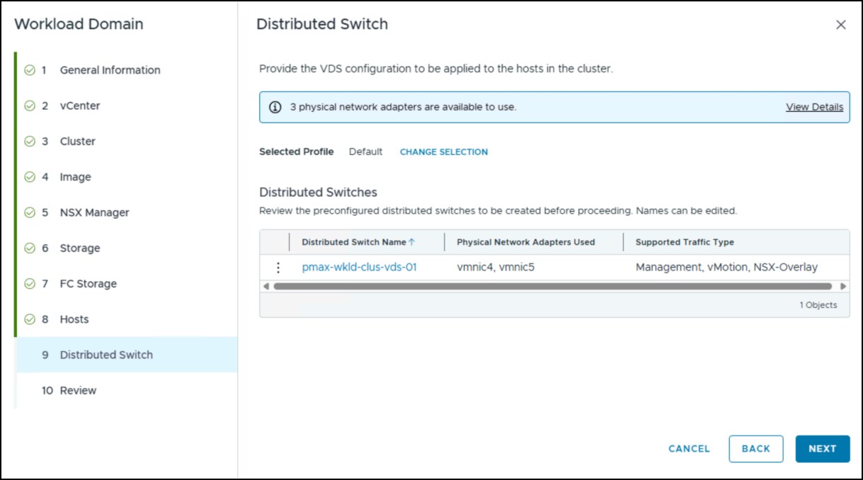 Workload domain creation wizard - step 9d.