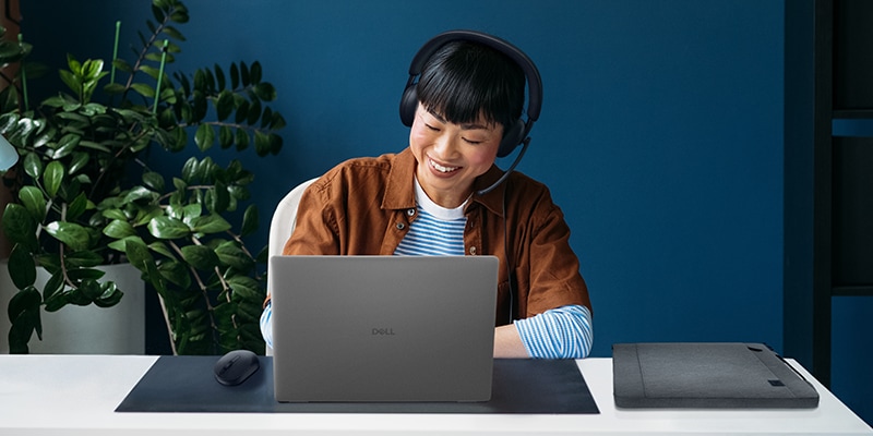 Smiling Woman Working from Stylish Office
