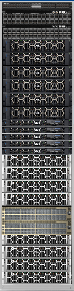A larger storage rack containing multiple Dell storage products.