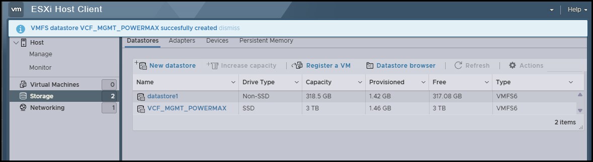 Wizard for datastore creation in vSphere - result.