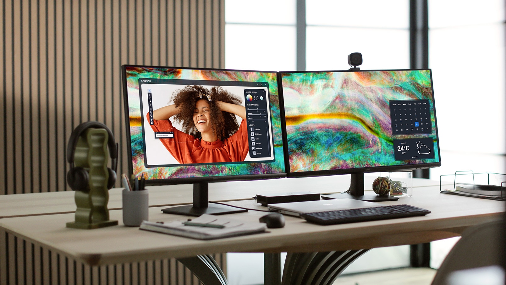 Showcase ENA Shoot Office Space, Dell Brand Photo Editor UI, Portable Monitor Screenfill