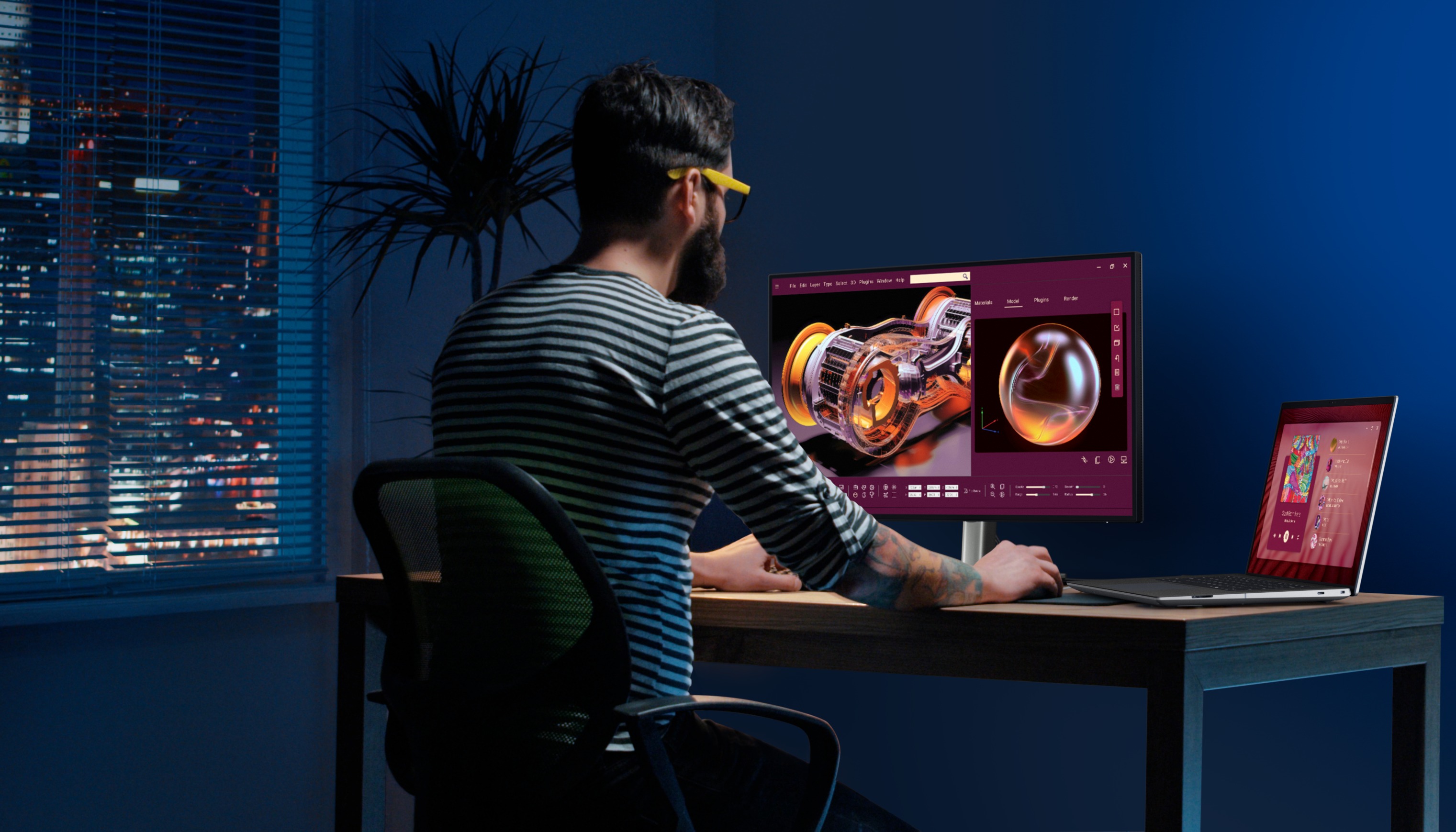 Image de style de vie Ultrasharp U2725QE - Homme travaillant de la maison