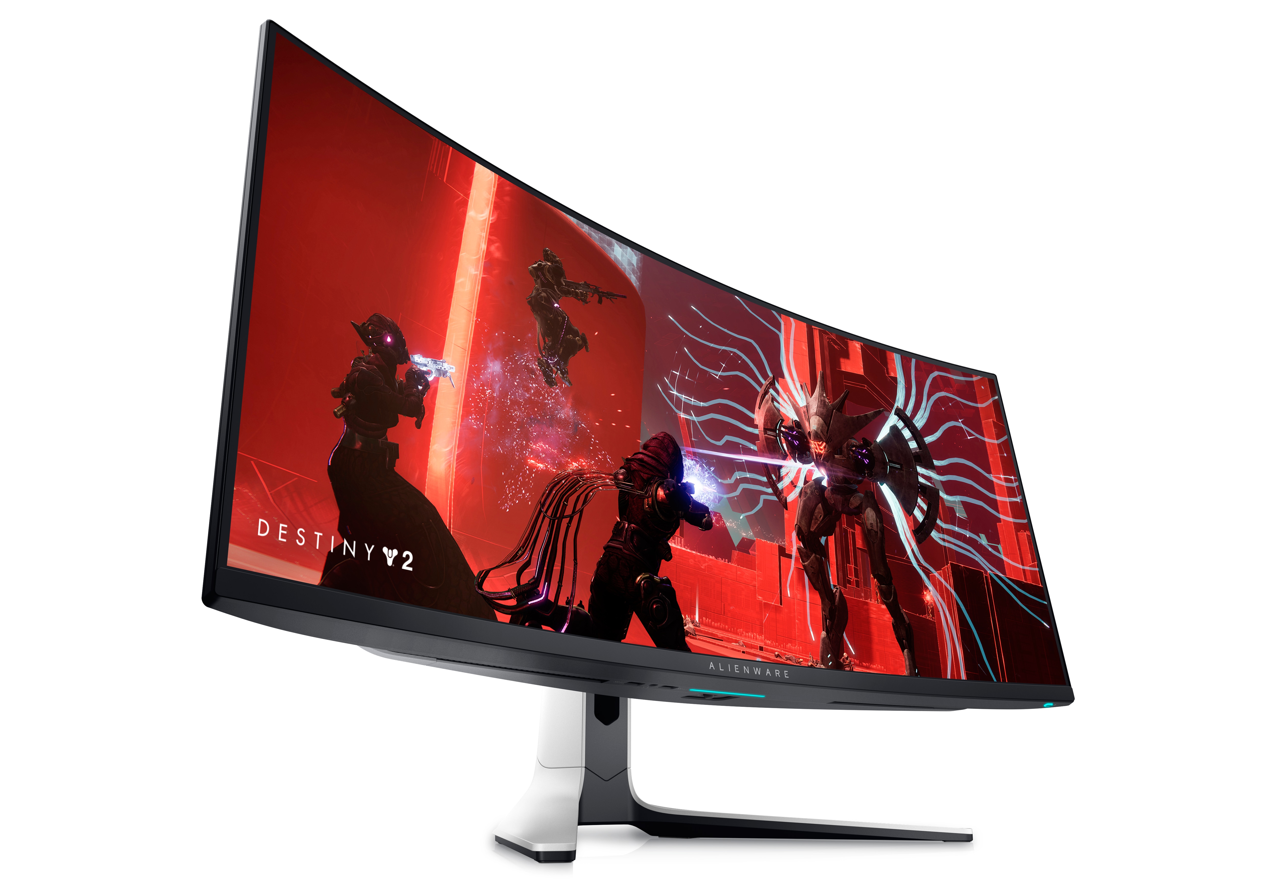 Imagem de um monitor Dell Alienware AW3423DW com uma imagem do game Destiny 2 na tela