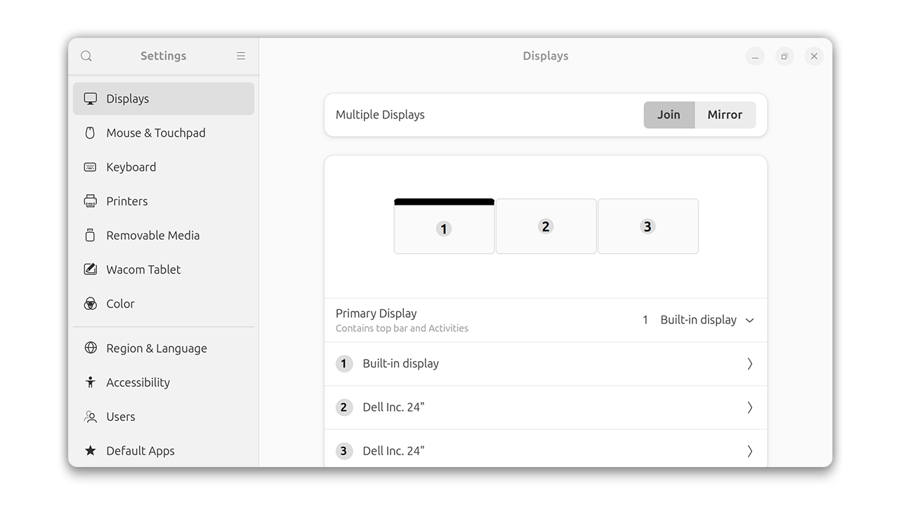 ubuntu display setting