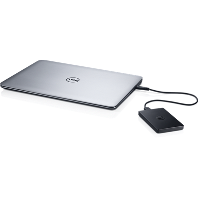 Obrázek externího pevného disku USB připojeného k notebooku