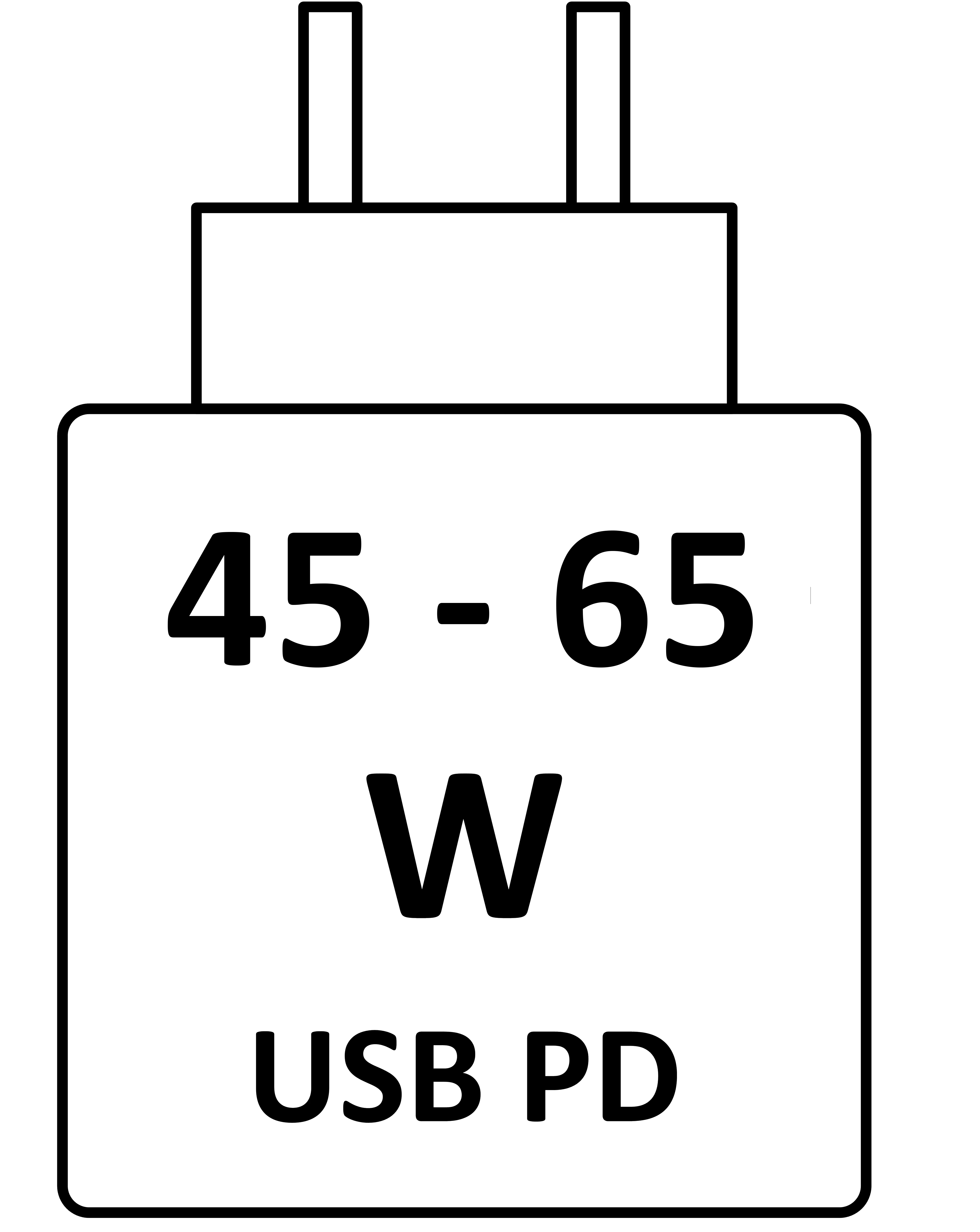 Denne enhed oplades ved 45 W - 65 W