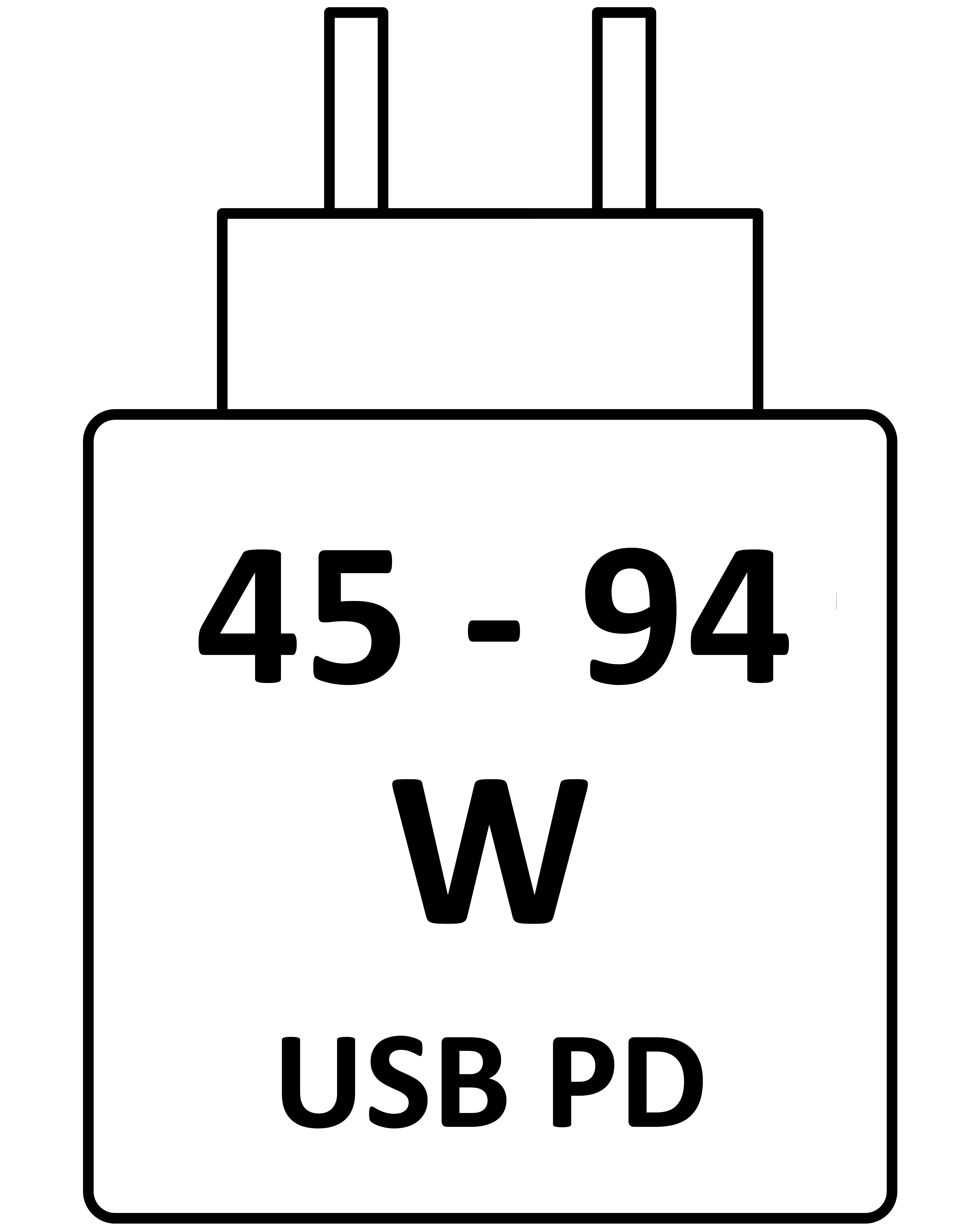 Denne enhed oplades ved 45 W - 94 W