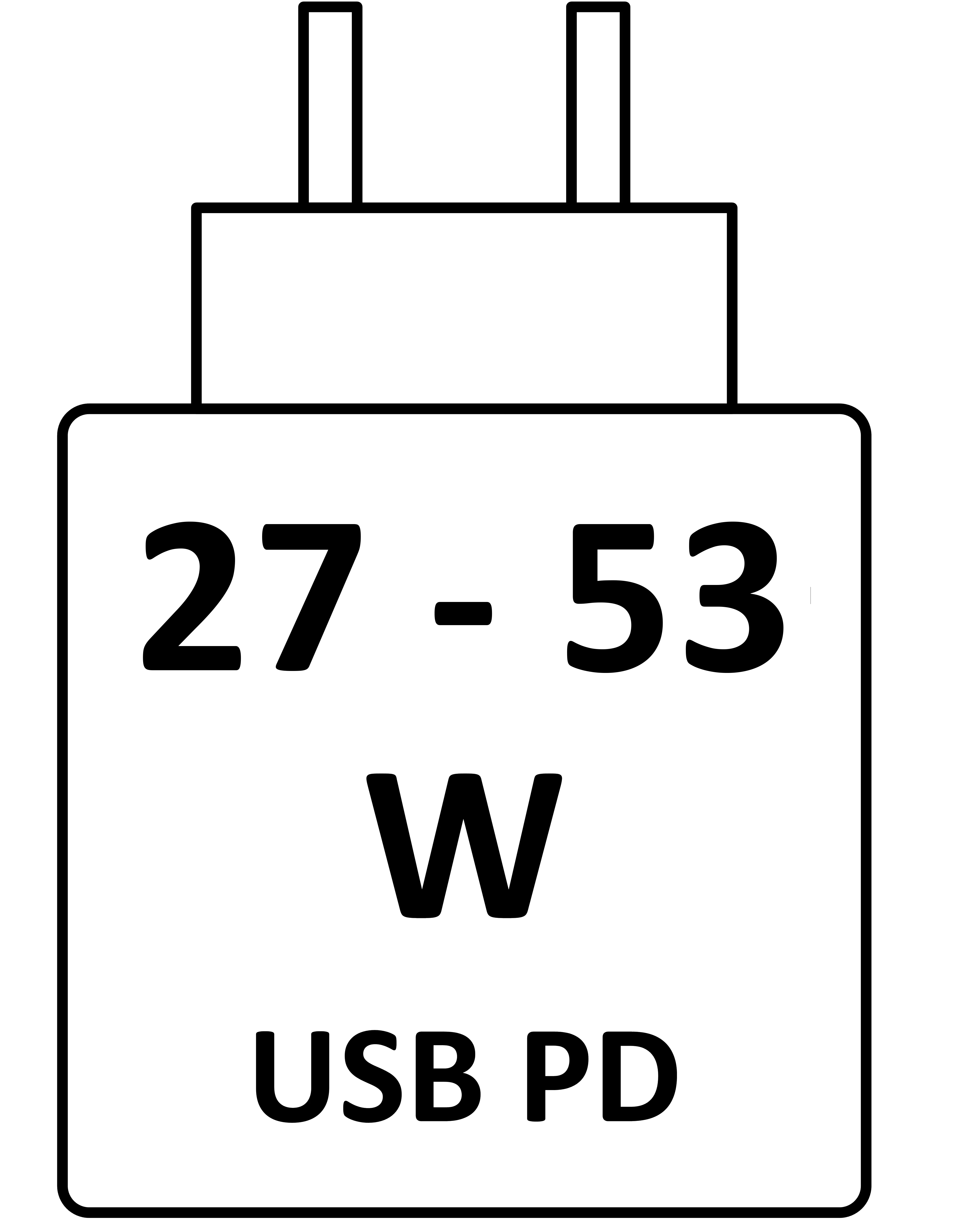 Denne enhed oplades ved 27 W - 53 W