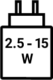 Den här enheten laddas med 2,5–15 W
