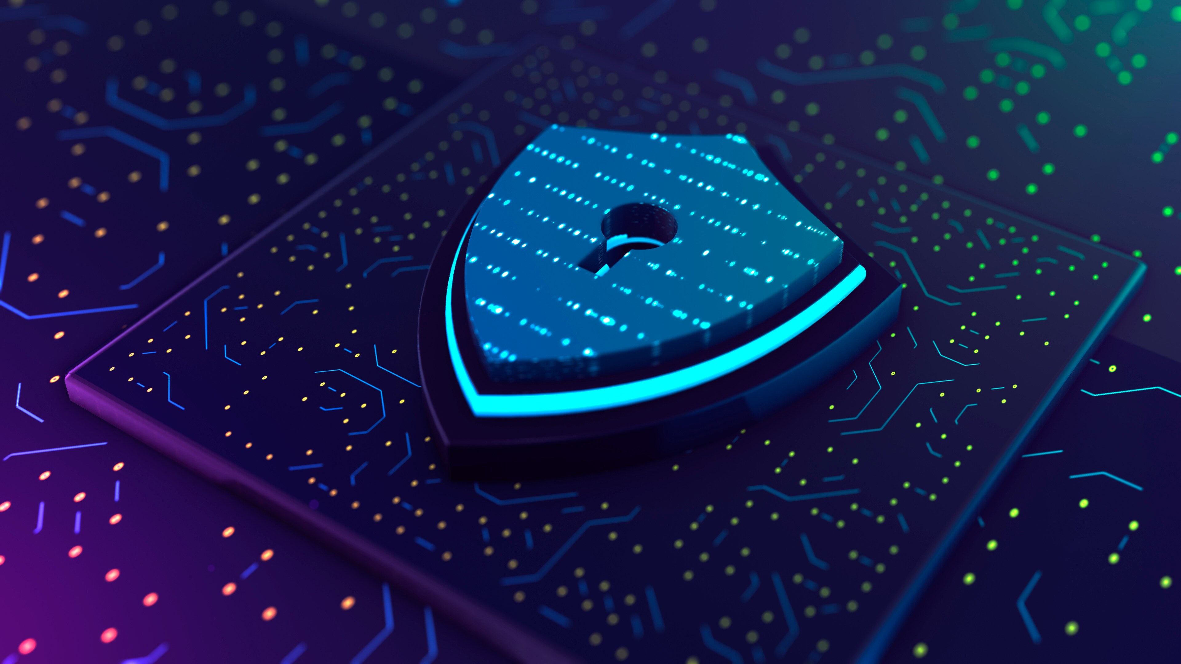 cyber Security Hologram with Dgital Shield 3D Rendering