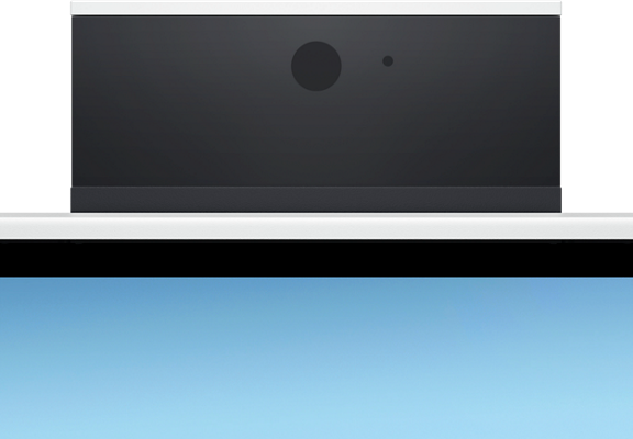 Imagem de uma tela do All in One Dell Inspiron 24 5410 focada na webcam disponível acima do produto.