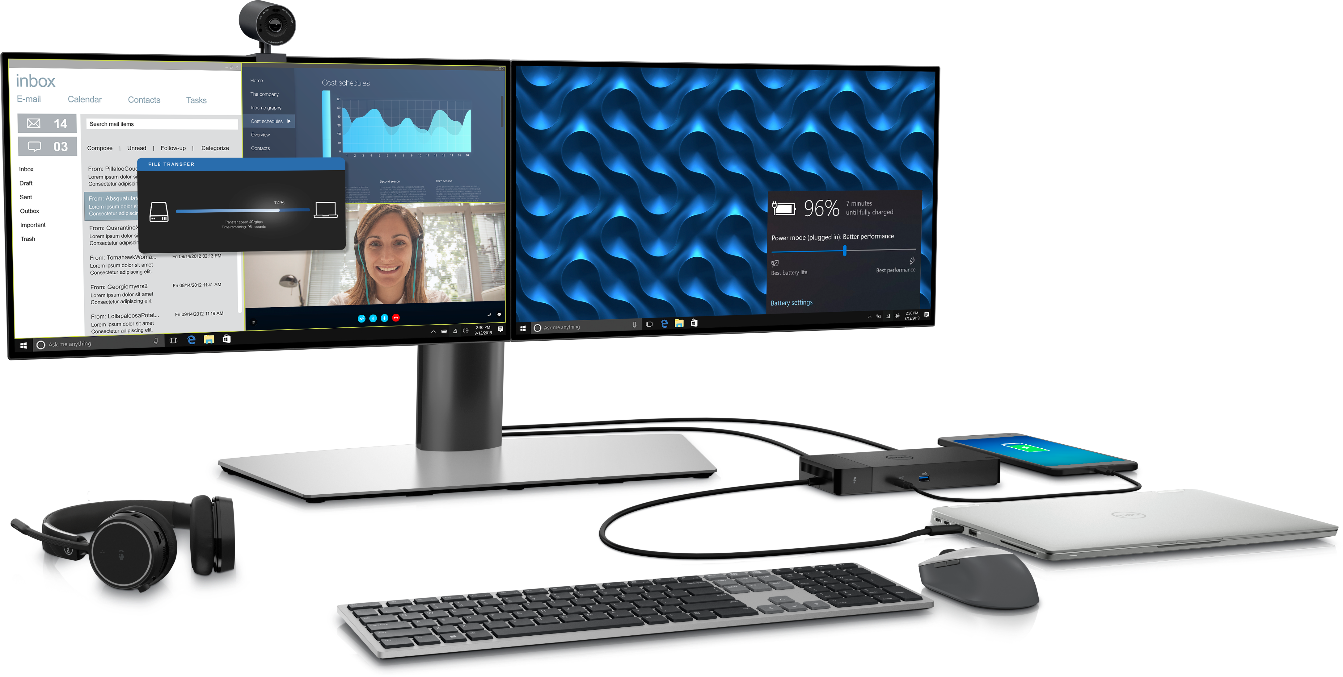 Caméra Web Dell WB7022 sur moniteur et ordinateur portable avec caméra intégrée