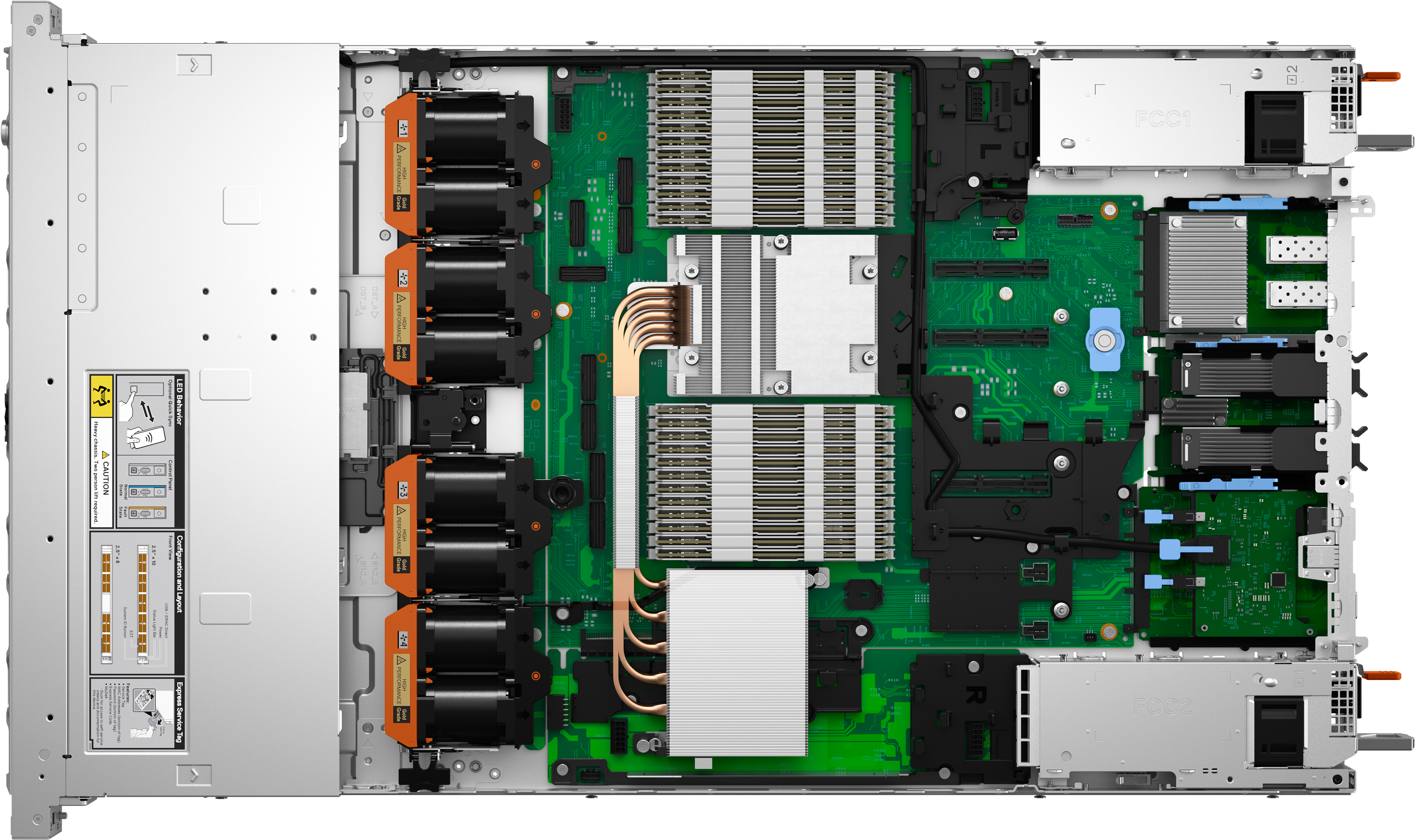 View A internal look from the top down at the PowerEdge R6715