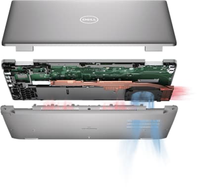 Imagem de uma Estação de Trabalho Móvel Dell Precision 15 3570 desmontada a mostrar o interior do produto.