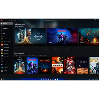 Game library opened in a Windows homepage.
