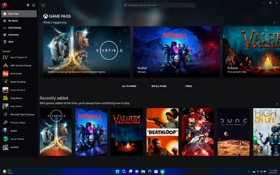 Game library opened in a Windows homepage.