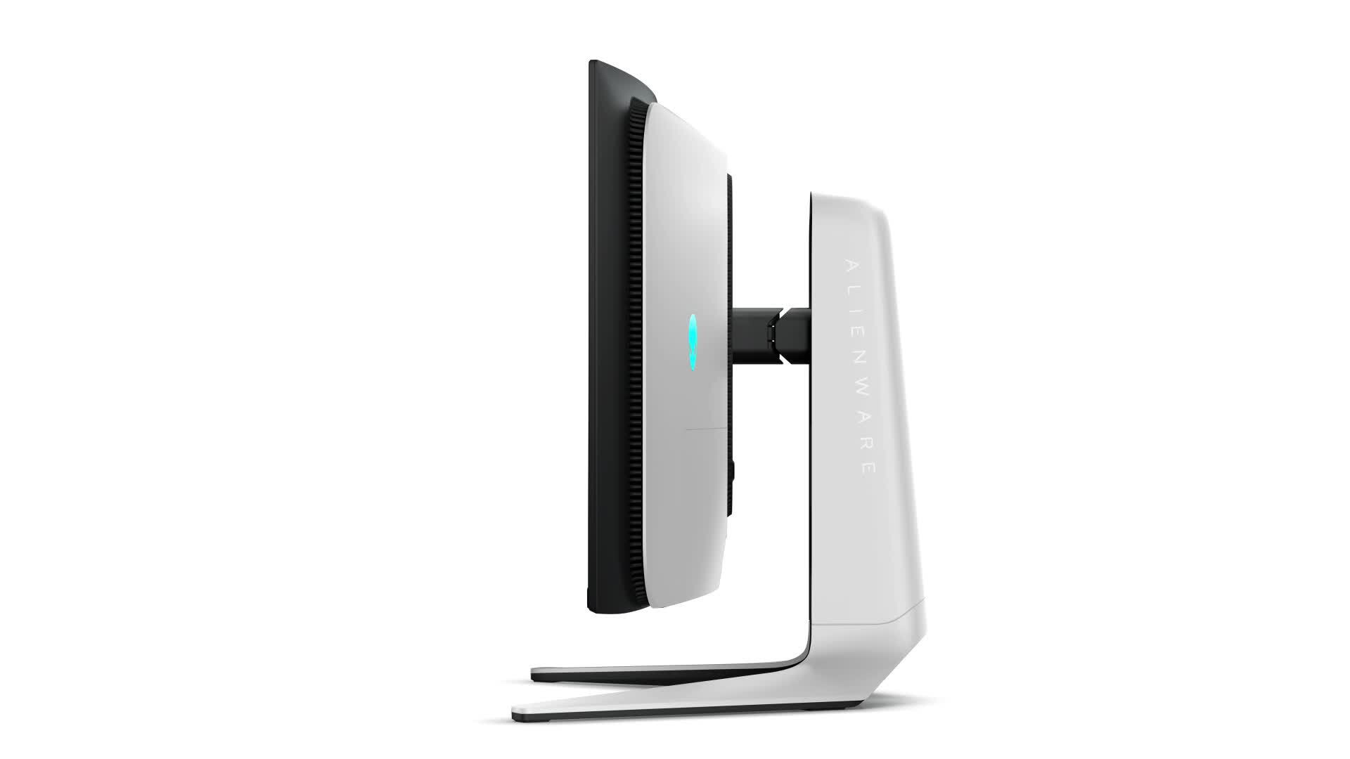 Video highlights the adjustability features of a 32 inch monitor, like tilt, swivel, height adjustment, and rotation.