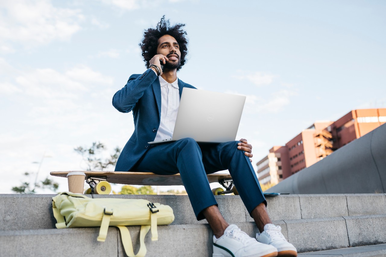 Young business man working remotely 