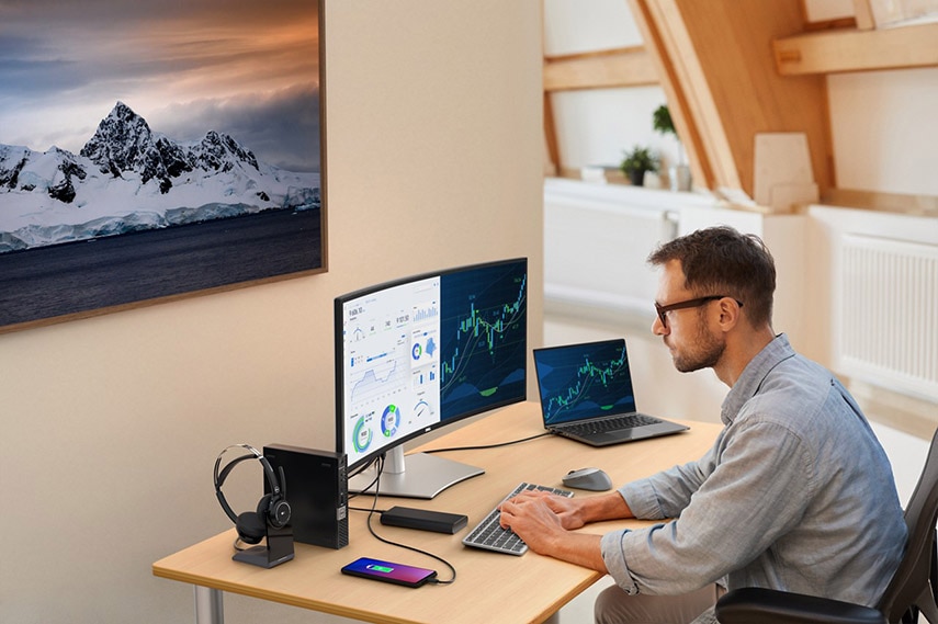 Adult working from home office