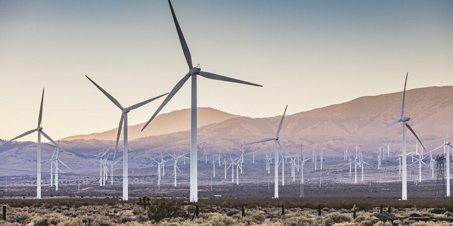 Windmills at Sunset in the Mojave Desert of California