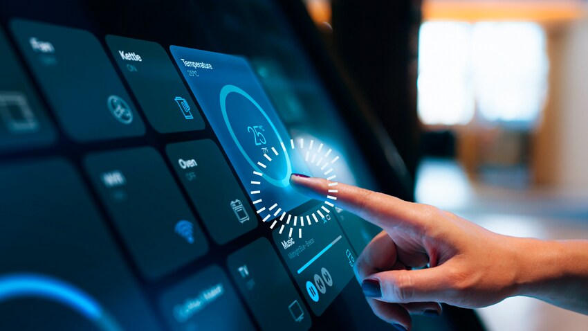 Woman's Finger Touching an Screen with AI Application