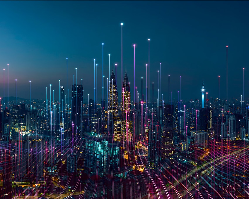 Cityscape with Light Lines