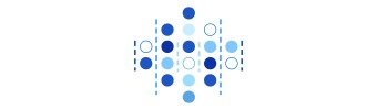 Illustration—different blue and white dots separated by dotted lines in different shades of blue