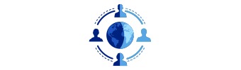 Four busts of people in silhouette placed around a globe. All are shaded to match the light cast from a single source.