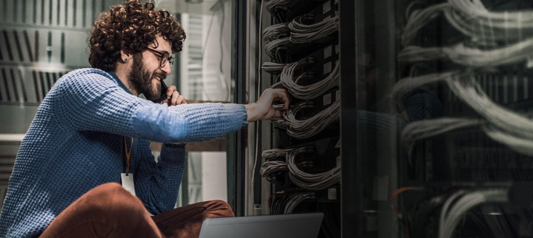 Worker in a Server Room