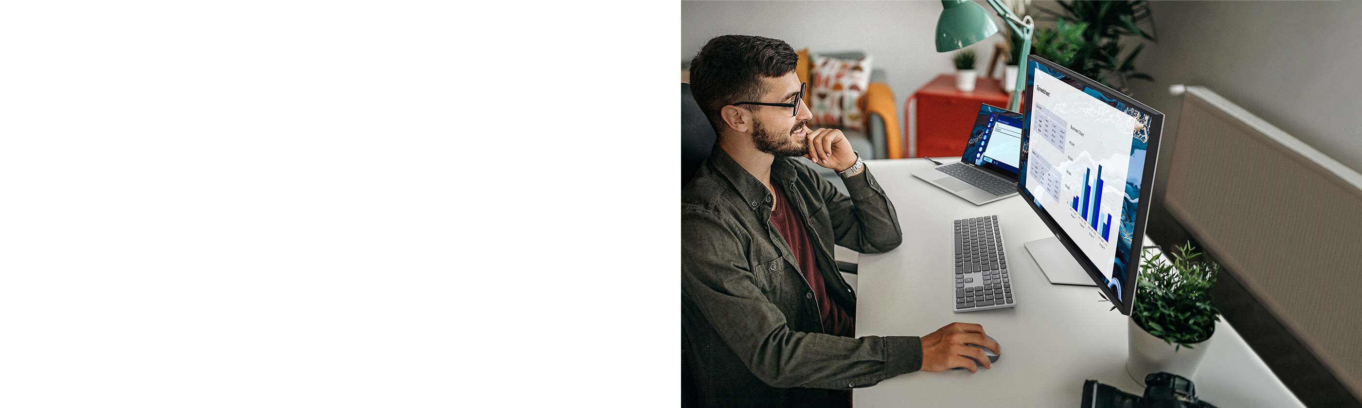 homepage mpp site banner featuring XPS 13 9000 Series Non-Touch Notebook,S2725DS Monitor, Dell KM7321W premier Multi-device wireless keyboard and mouse peripherals. with the screen showing 3d Rendering of An Abstract Background with Blue Shapes