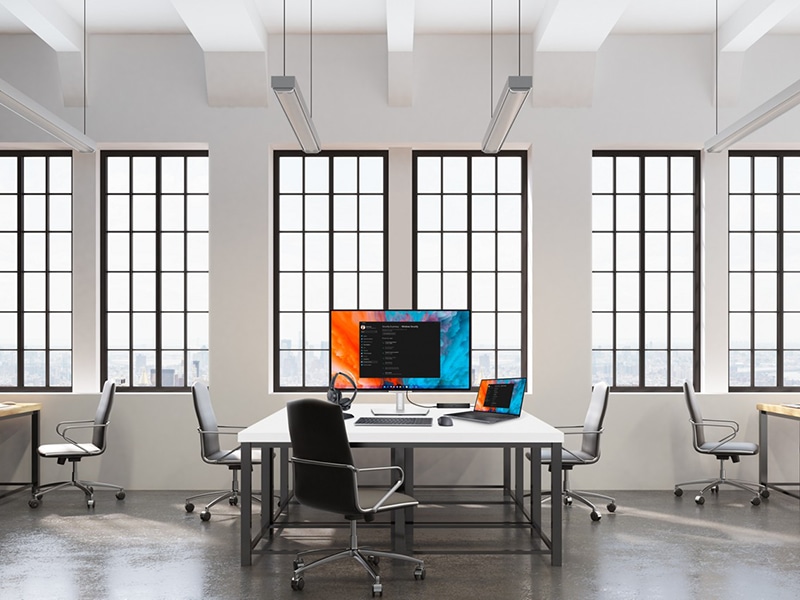 Large Open Office Space With Large Black Windows